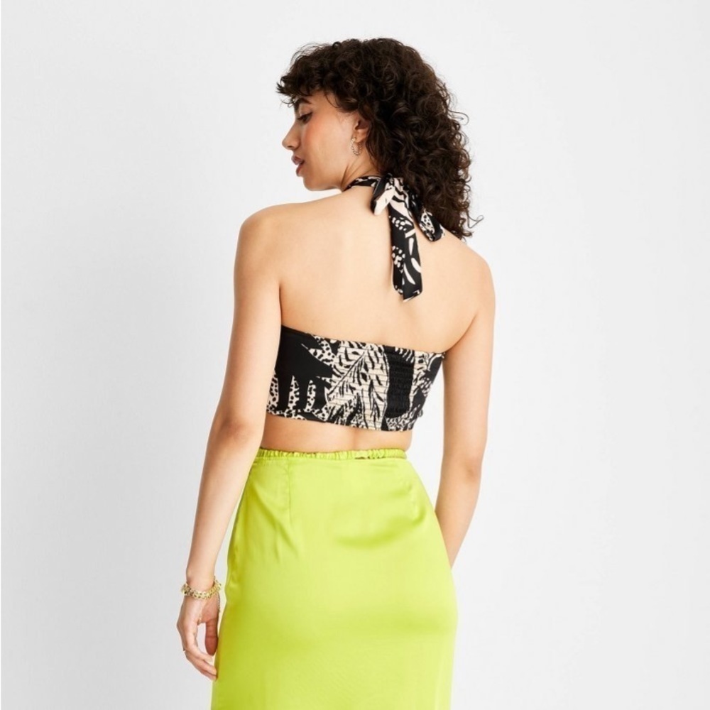 Women's Botanical Halter Neck Tie-Front Crop
Tank - Future Collective new